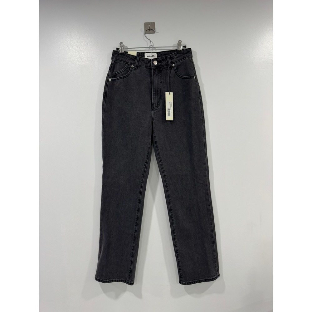 NWT Rolla's Women High-Rise Straight Leg Jeans Washed Brad Black Denim Size 27